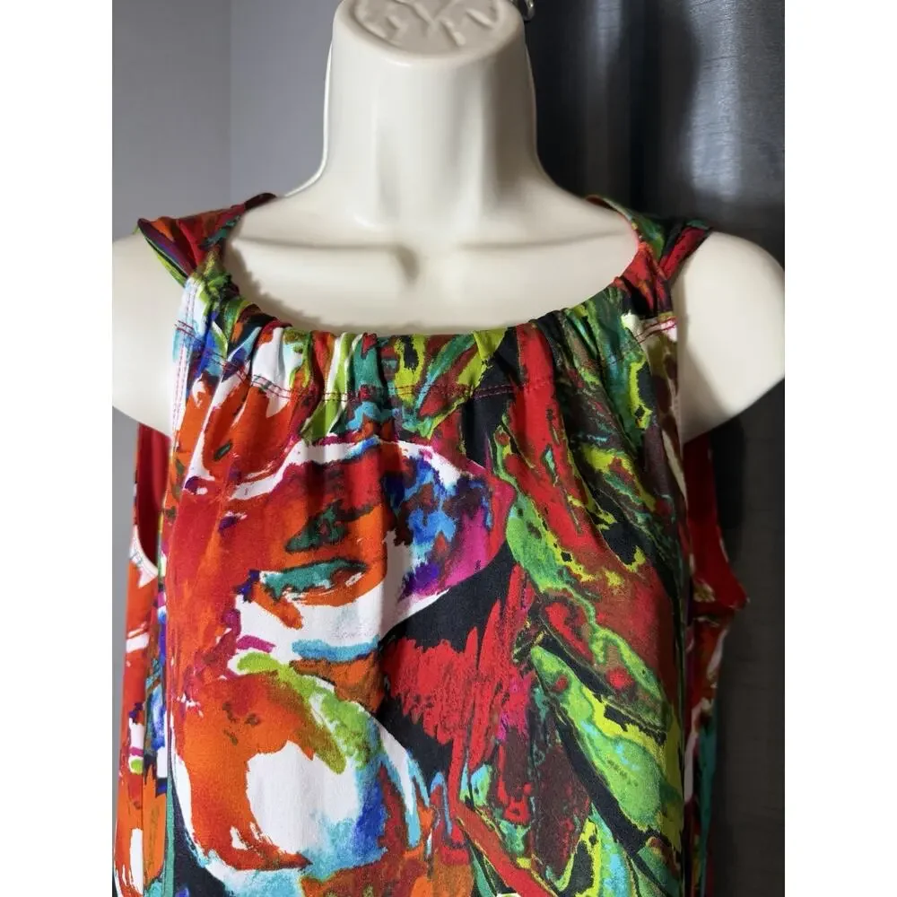 R&K Originals Women's Halter Mini Dress Medium Ruffle Hem Botanical Bold Print‎